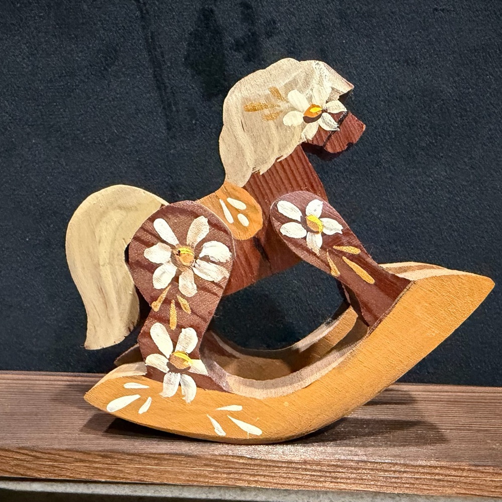 Handcrafted Small Vintage Wooden Rocking Horse Decor